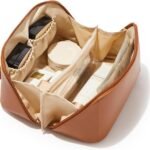 EACHY Travel Makeup Bag, Large Capacity Cosmetic Bag for Women, Waterproof PU Leather.